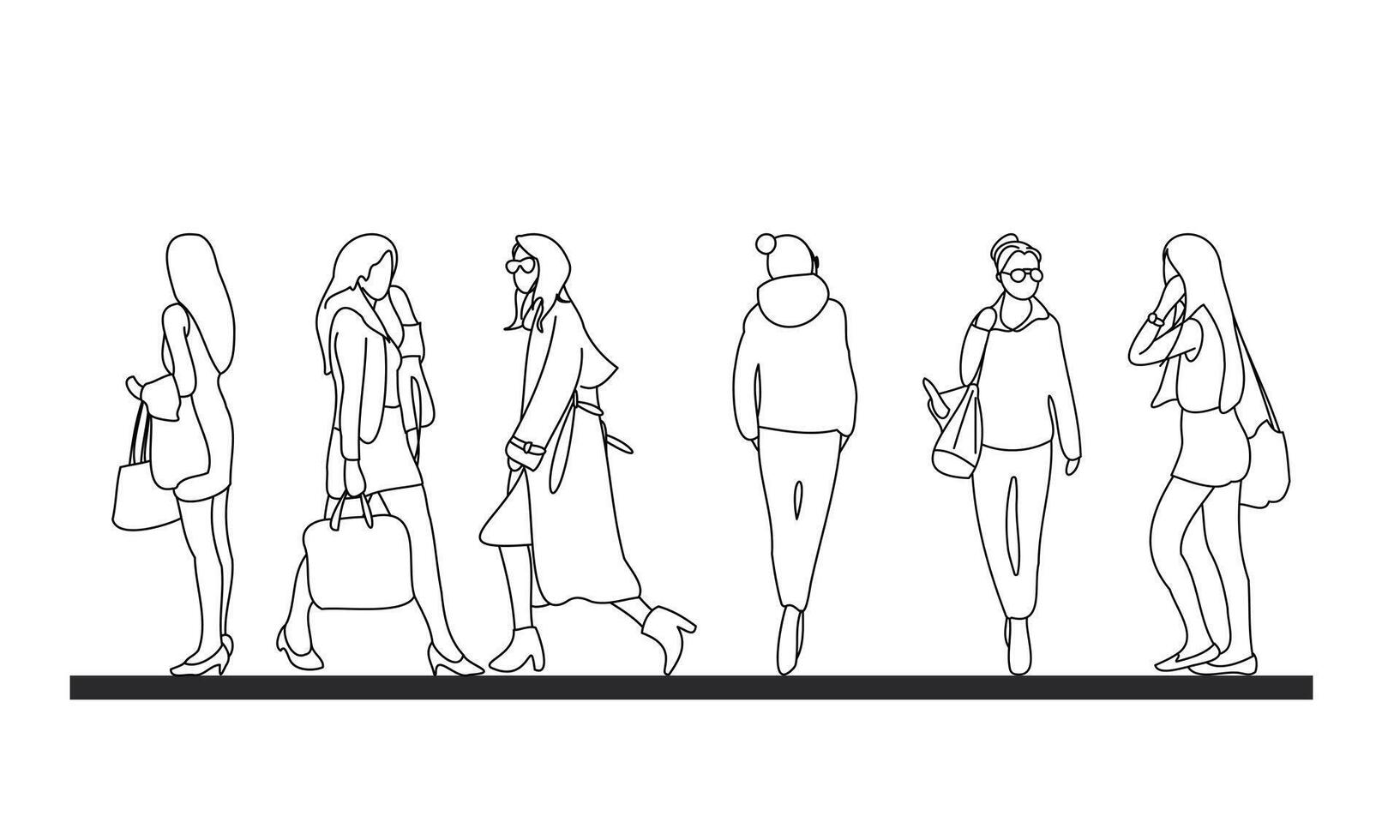 outline people drawing woman illustration. isolated graphic person people isolated sketch simplicity hand drawn human continuous line. people stand design group business concept. vector