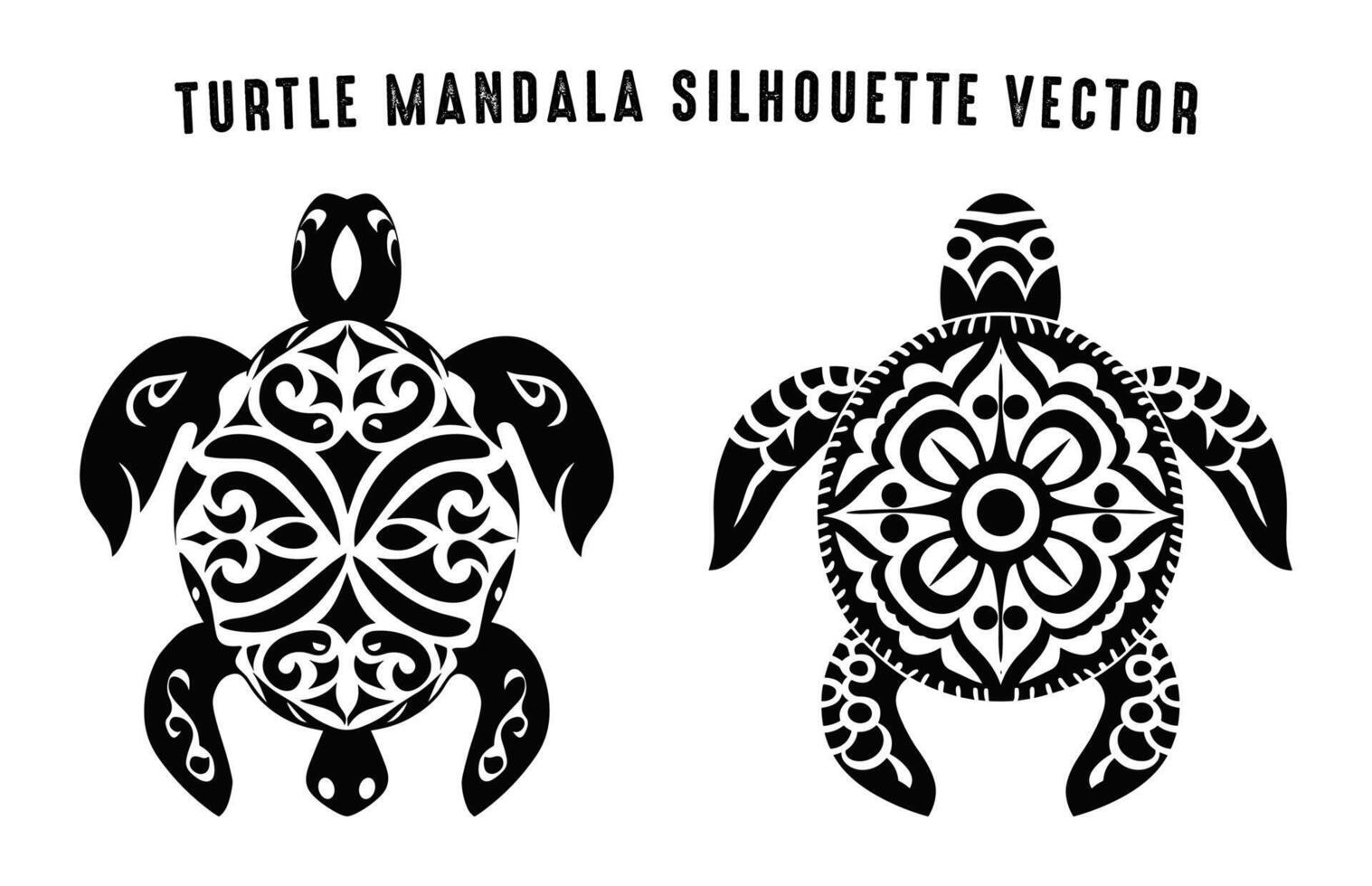 Turtle Mandala Silhouette Set, Turtle black Silhouette Clipart vector