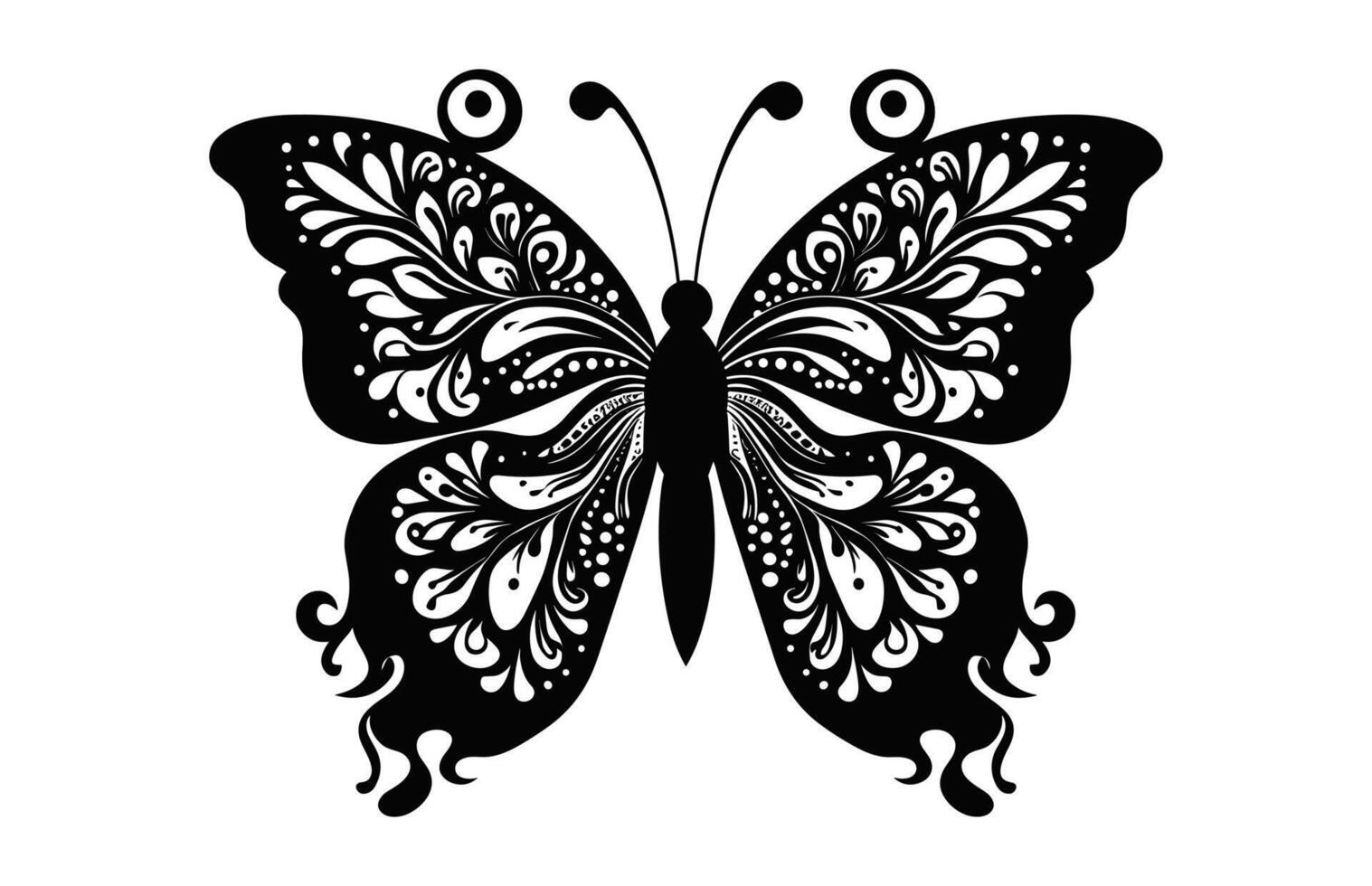 Butterfly Mandala black and white Silhouette Clipart vector