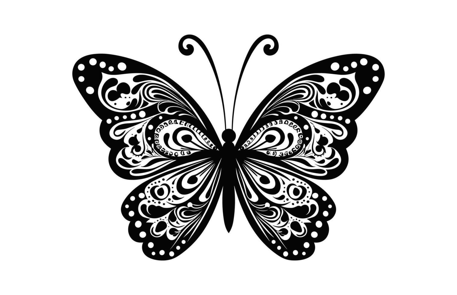 Butterfly Mandala black and white Silhouette Clipart vector