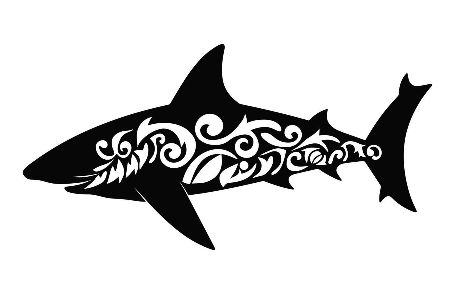 Shark mandala Silhouette black Clipart on a white background vector