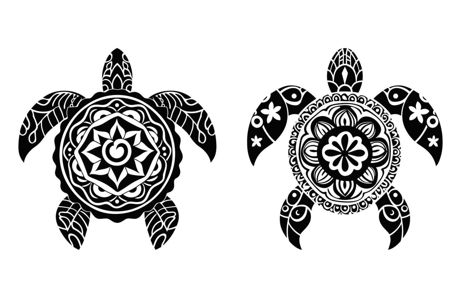 Turtle Mandala Silhouette Set, Turtle black Silhouette Clipart vector