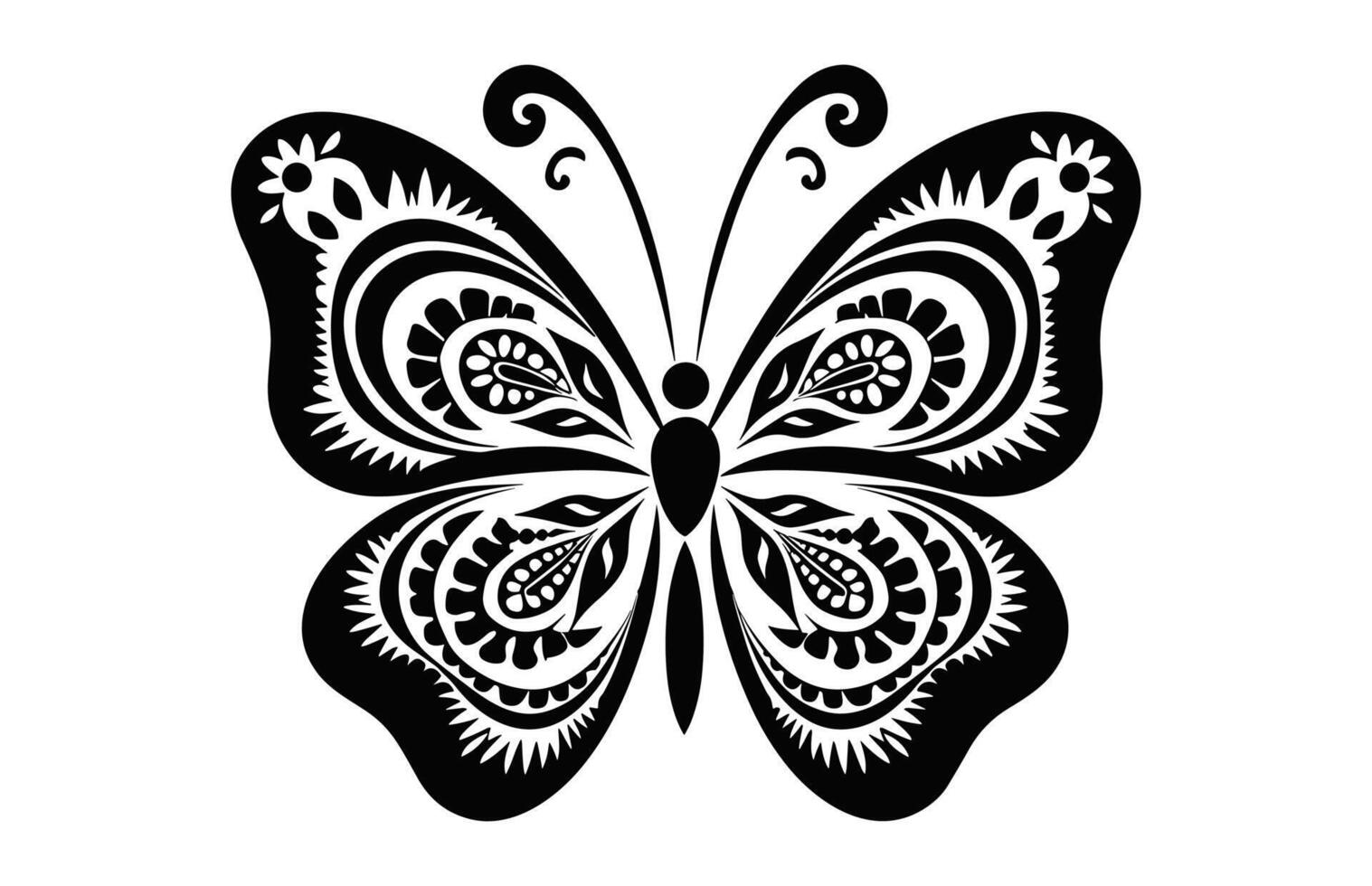 Butterfly Mandala black and white Silhouette Clipart vector