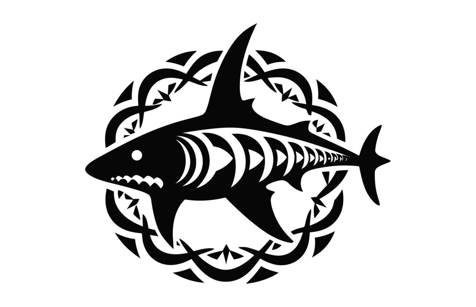 Shark mandala Silhouette black Clipart on a white background vector