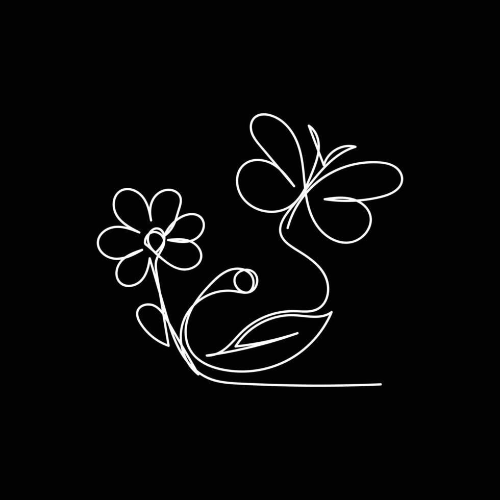 butterfly with flower minimal design hand drawn one line style drawing, butterfly with flower one line art continuous drawing, butterfly with flower single line art vector