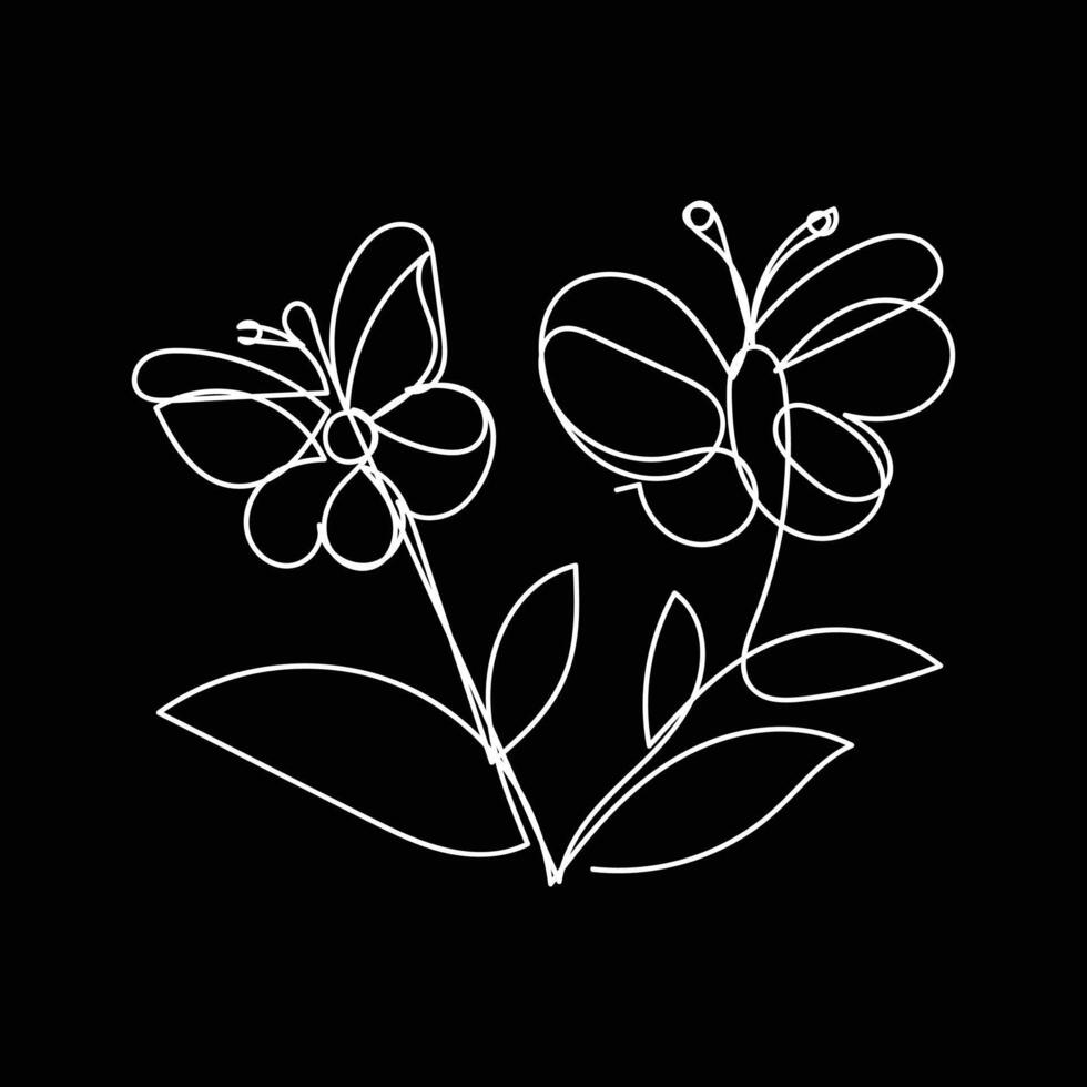 butterfly with flower minimal design hand drawn one line style drawing, butterfly with flower one line art continuous drawing, butterfly with flower single line art vector