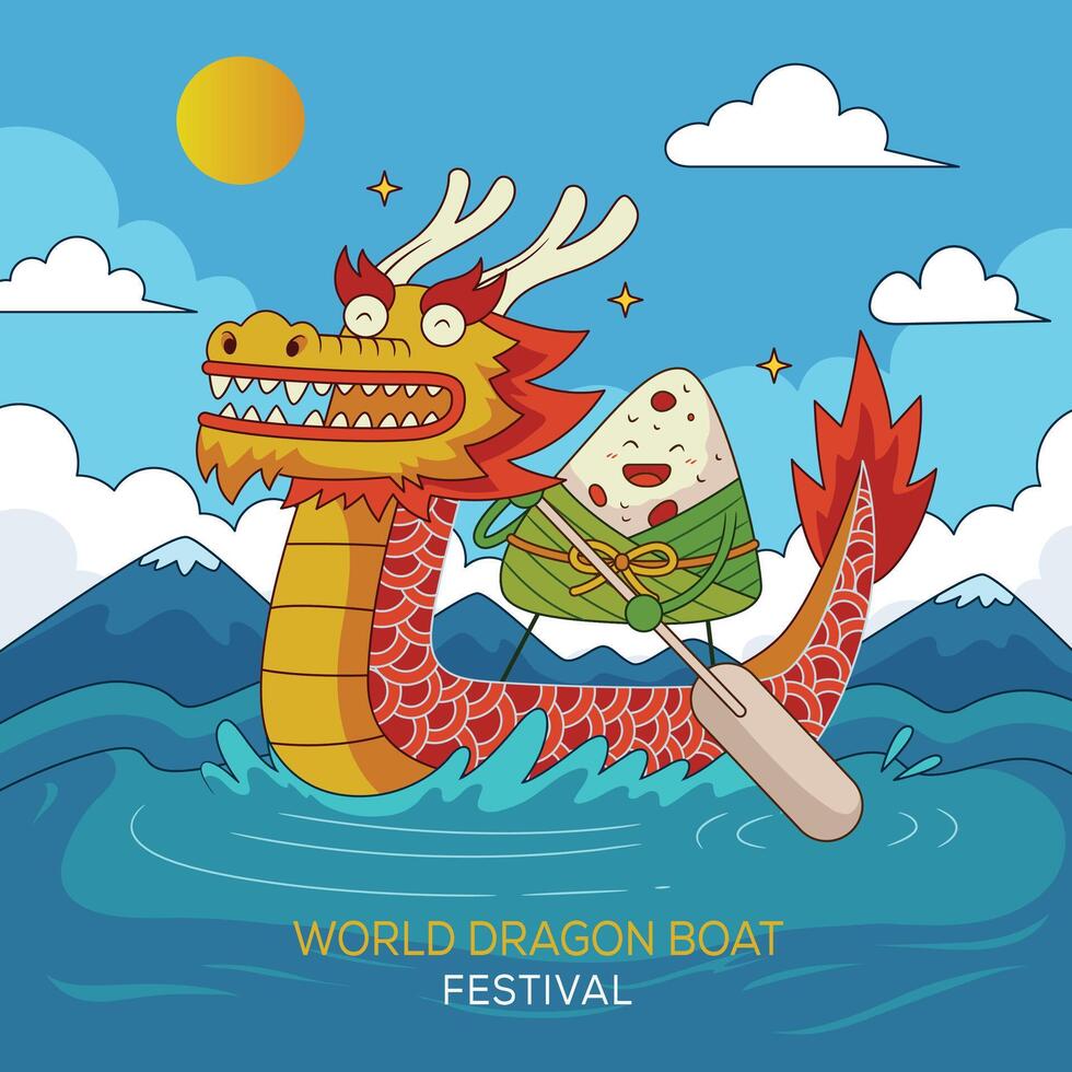 Chinese Rice Dumplings and Dragon Boat vector