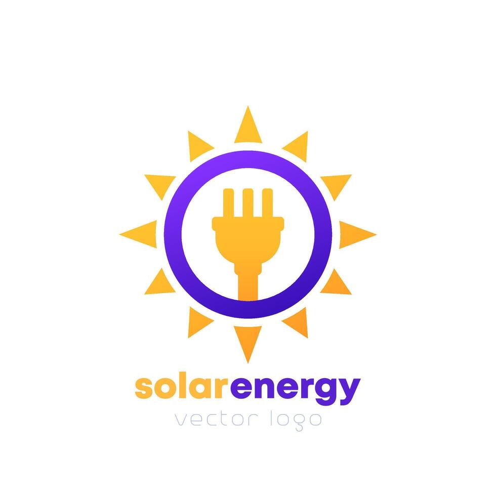 solar energy logo, sun and electric plug, design vector