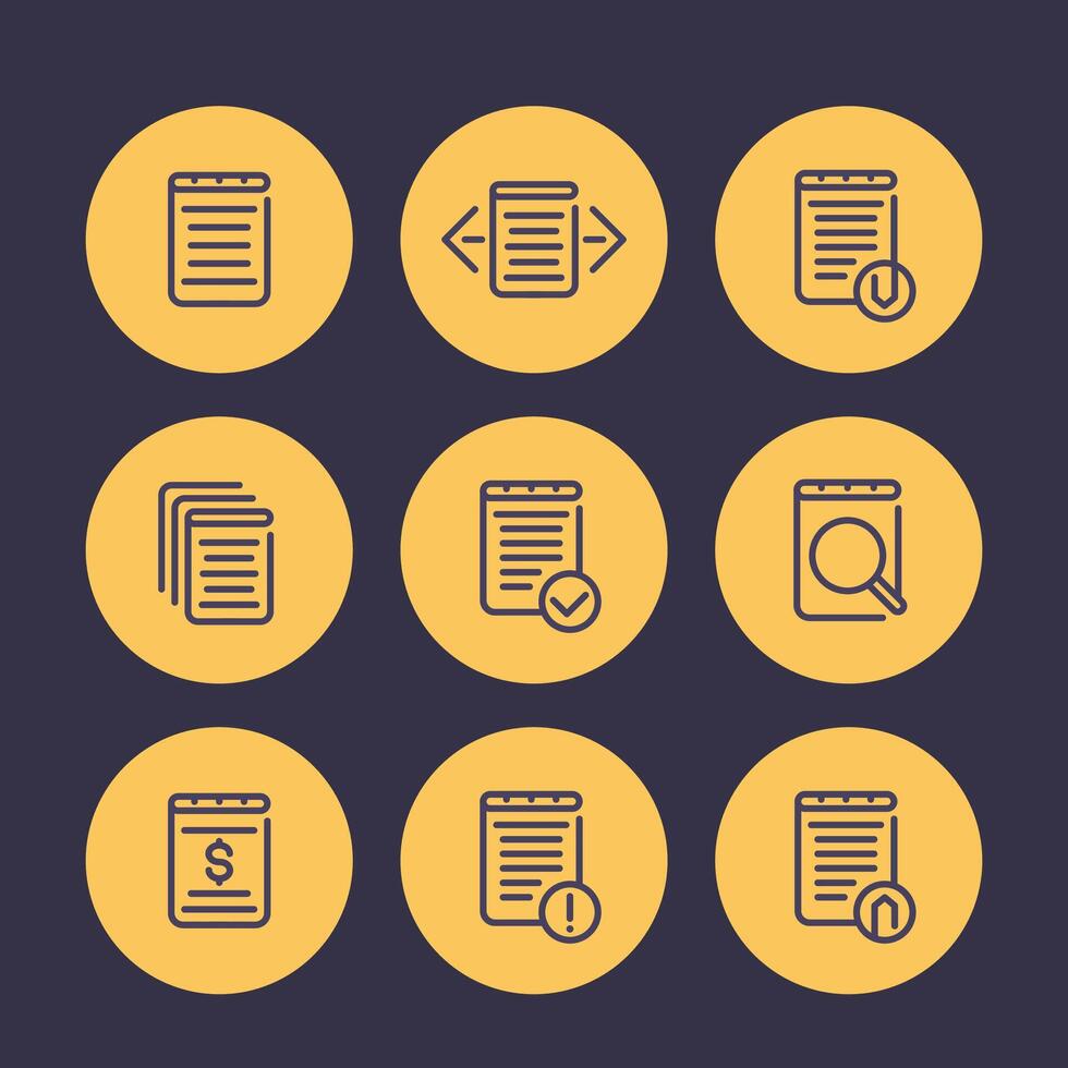 reports, account, records, finance documents line icons set, illustration vector