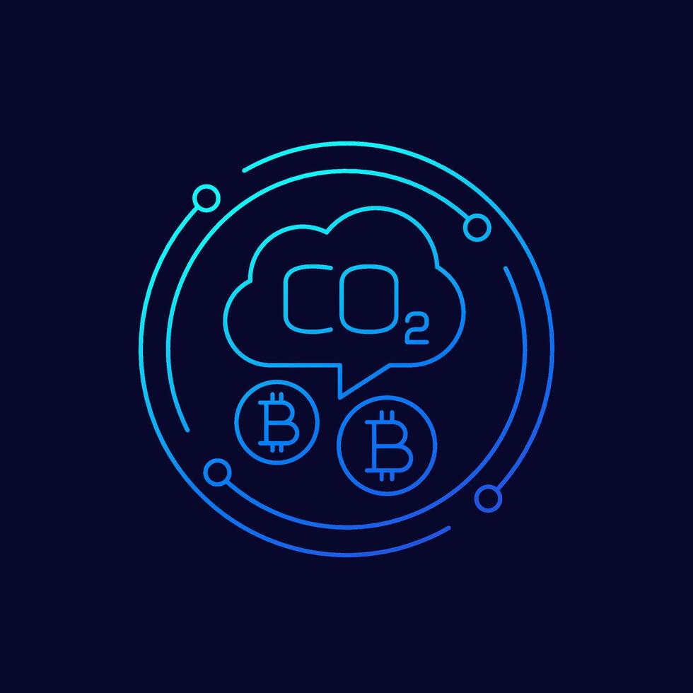 carbon footprint of bitcoin icon, linear design vector