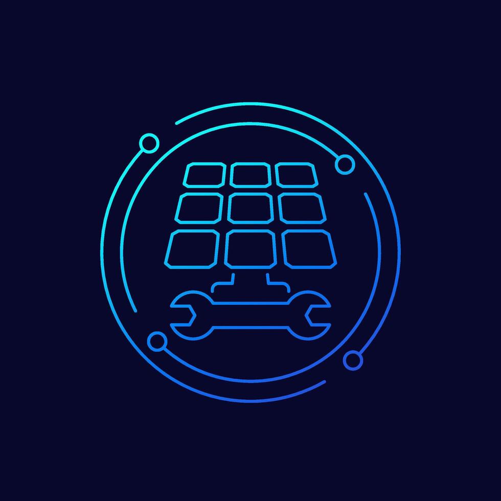 Solar panel installation icon, linear design vector