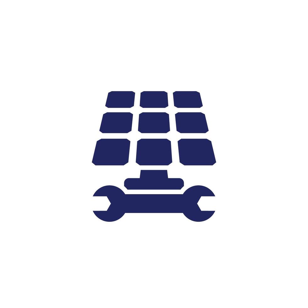 Solar panel installation icon with a wrench vector