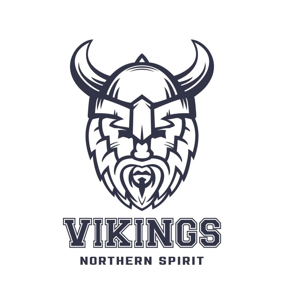 Vikings logo, bearded warrior in helmet with horns over white vector