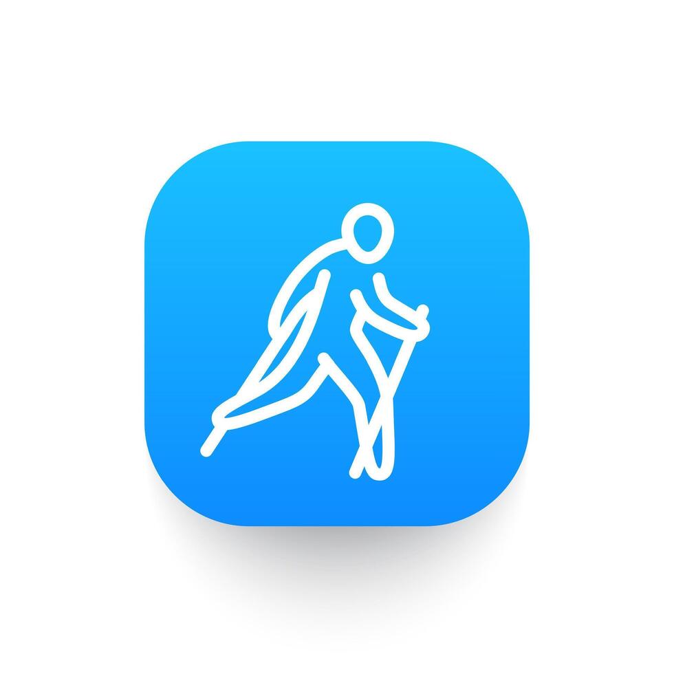 nordic walking icon in linear style, blue over white, illustration vector