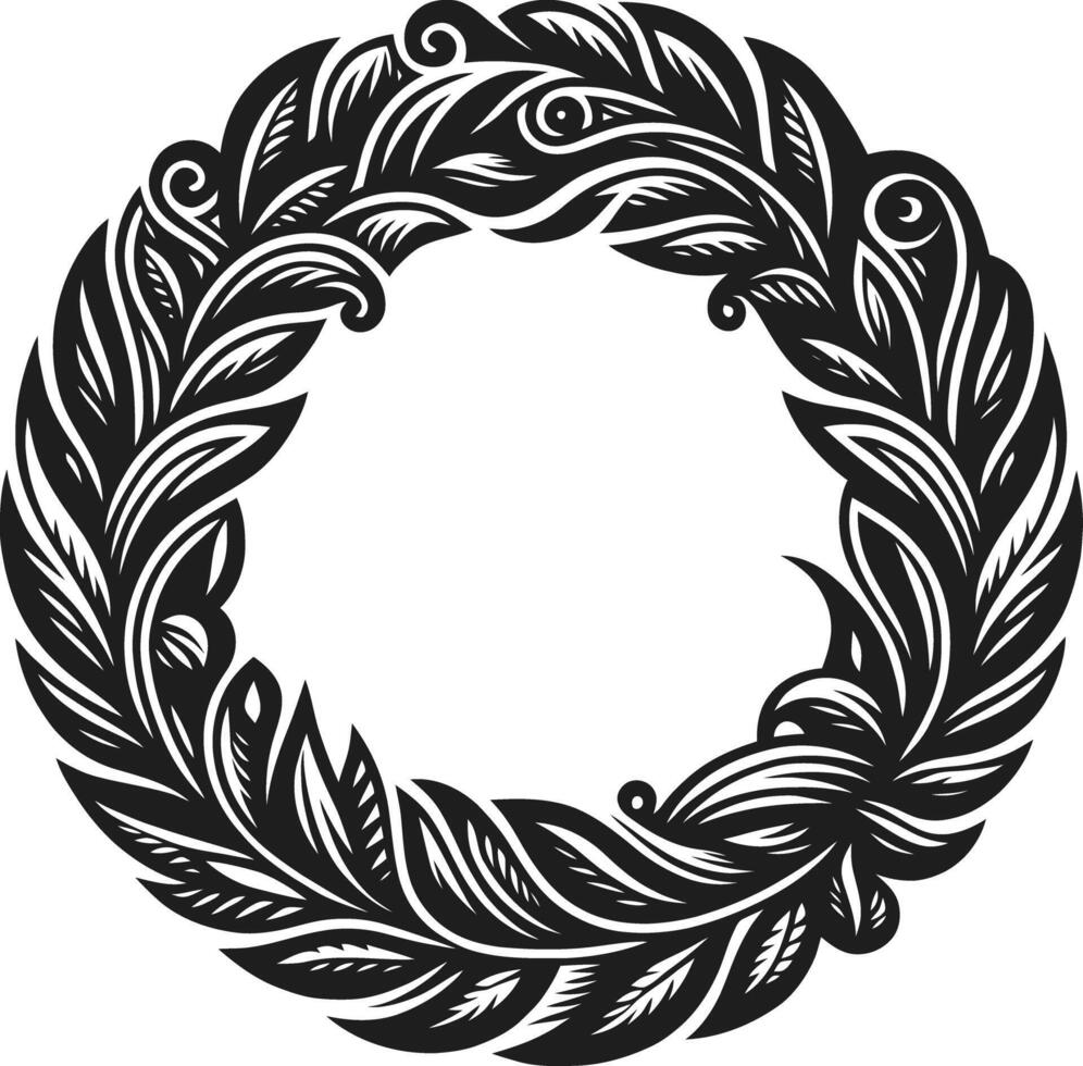 Laurel wreath circle frame isolated on white background. vector