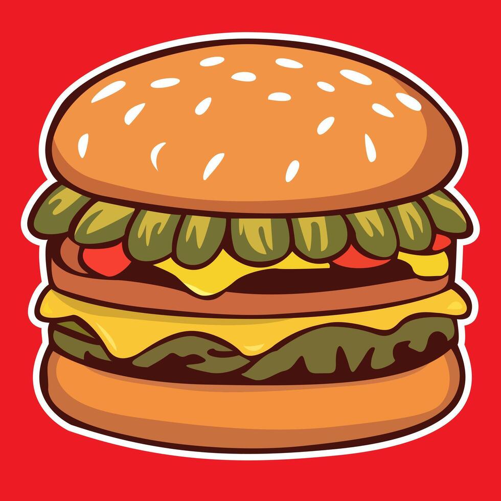 A tasty and hearty burger. The concept of tasty and unhealthy food. vector