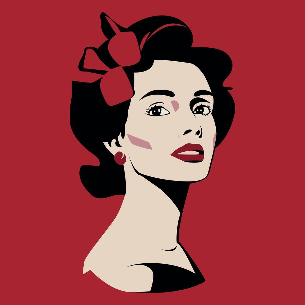 Portrait of a woman with short hair. Concept of beautiful retro woman. vector