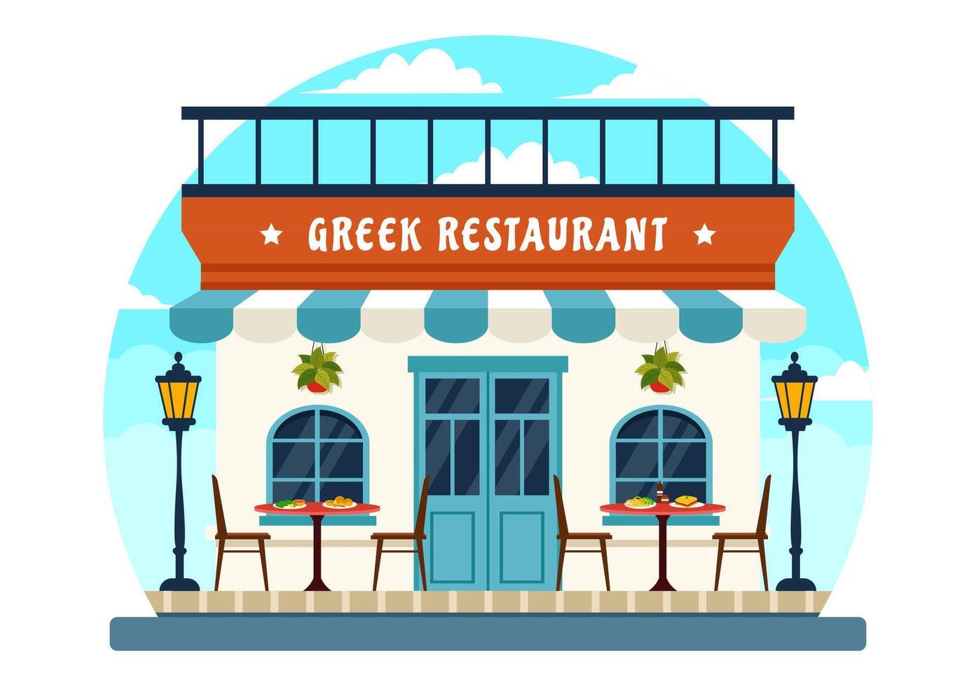 Greek Cuisine Restaurant Illustration with Set Menu Delicious Dishes Traditional or National Food in Flat Cartoon Background Design vector