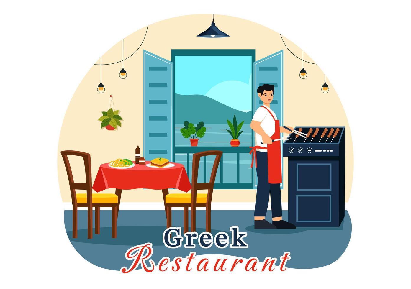 Greek Cuisine Restaurant Illustration with Set Menu Delicious Dishes Traditional or National Food in Flat Cartoon Background Design vector