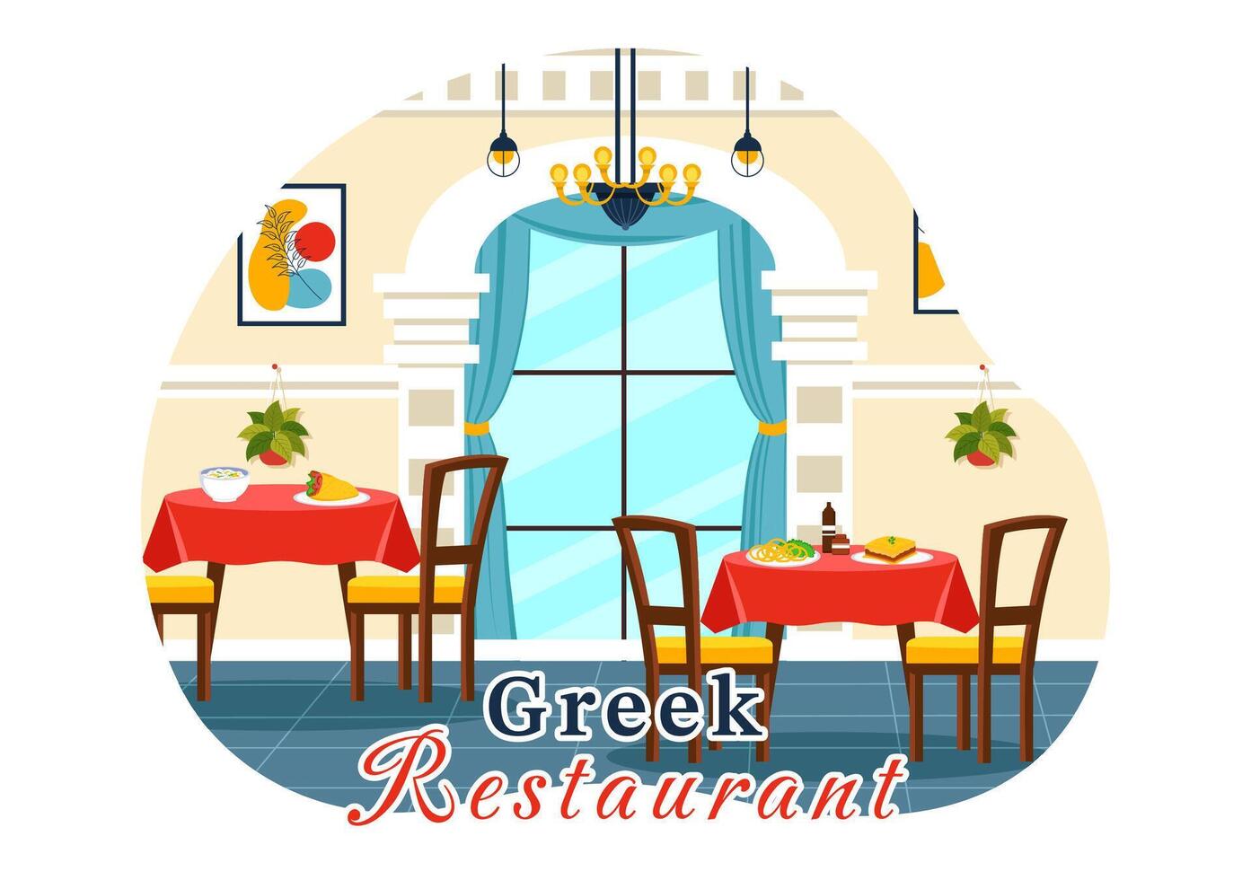 Greek Cuisine Restaurant Illustration with Set Menu Delicious Dishes Traditional or National Food in Flat Cartoon Background Design vector