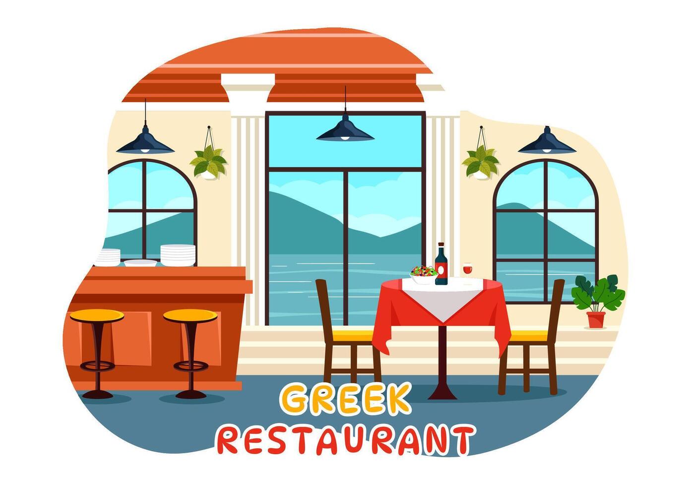 Greek Cuisine Restaurant Illustration with Set Menu Delicious Dishes Traditional or National Food in Flat Cartoon Background Design vector