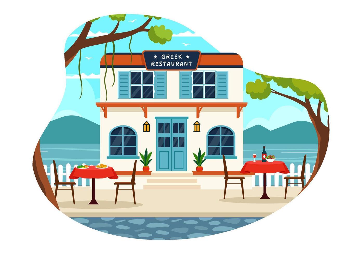 Greek Cuisine Restaurant Illustration with Set Menu Delicious Dishes Traditional or National Food in Flat Cartoon Background Design vector