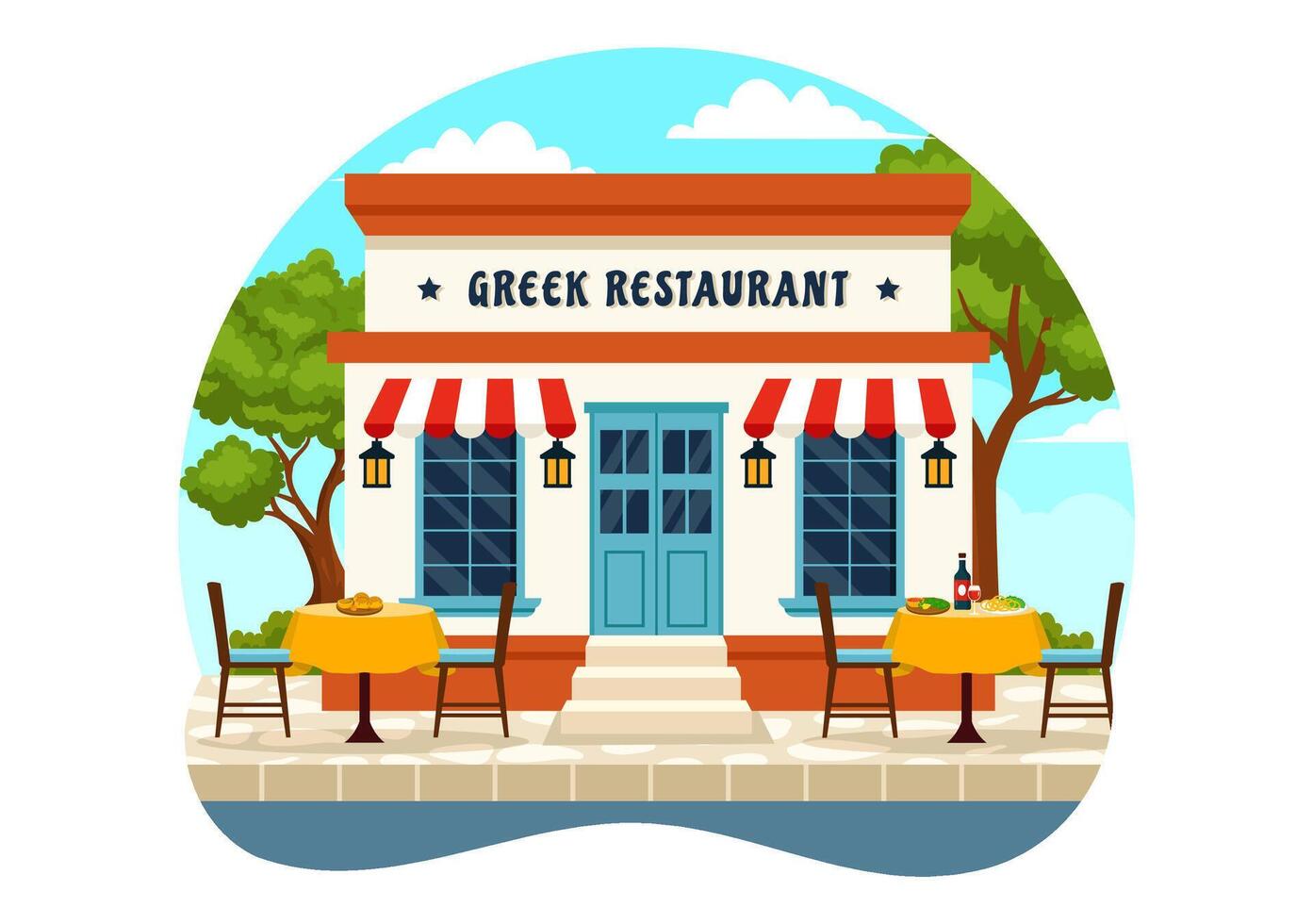 Greek Cuisine Restaurant Illustration with Set Menu Delicious Dishes Traditional or National Food in Flat Cartoon Background Design vector