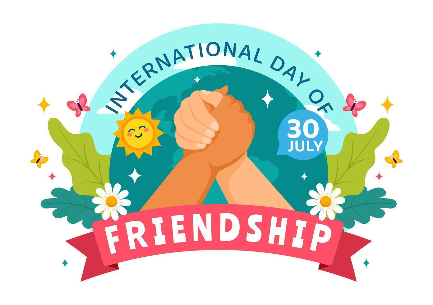 Happy Friendship Day Illustration with Young Boys and Girls of Hugging Together or Putting Their Hands in Flat Cute Cartoon Background vector