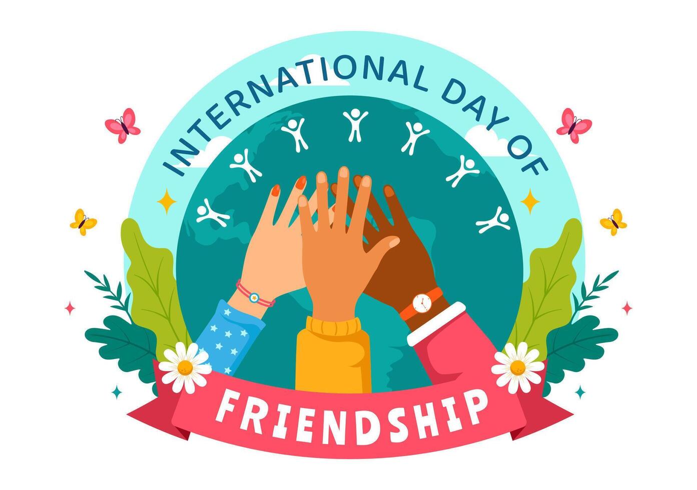 Happy Friendship Day Illustration with Young Boys and Girls of Hugging Together or Putting Their Hands in Flat Cute Cartoon Background vector