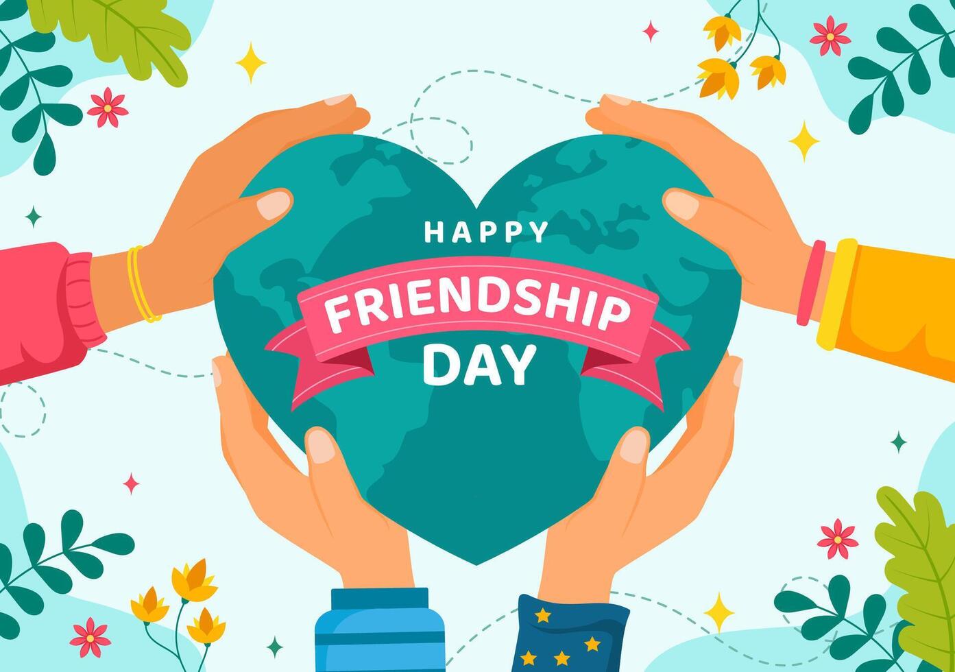 Happy Friendship Day Illustration with Young Boys and Girls of Hugging Together or Putting Their Hands in Flat Cute Cartoon Background vector
