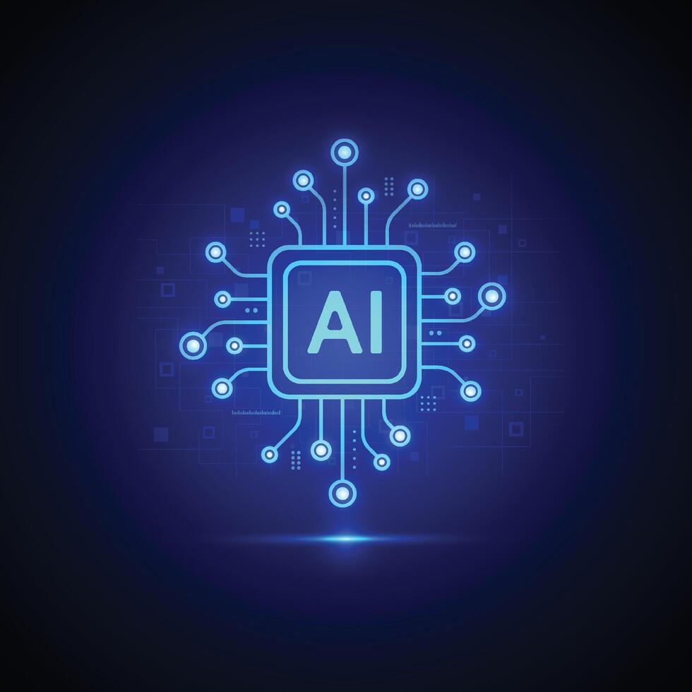 Artificial intelligence circuit line style. Machine learning design. Smart network digital technology. AI vector