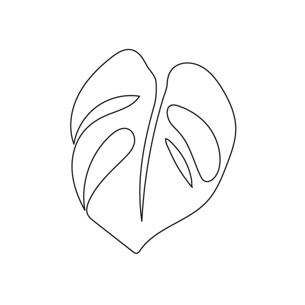 One line drawing monstera leaf. Modern single line art, aesthetic contour. vector