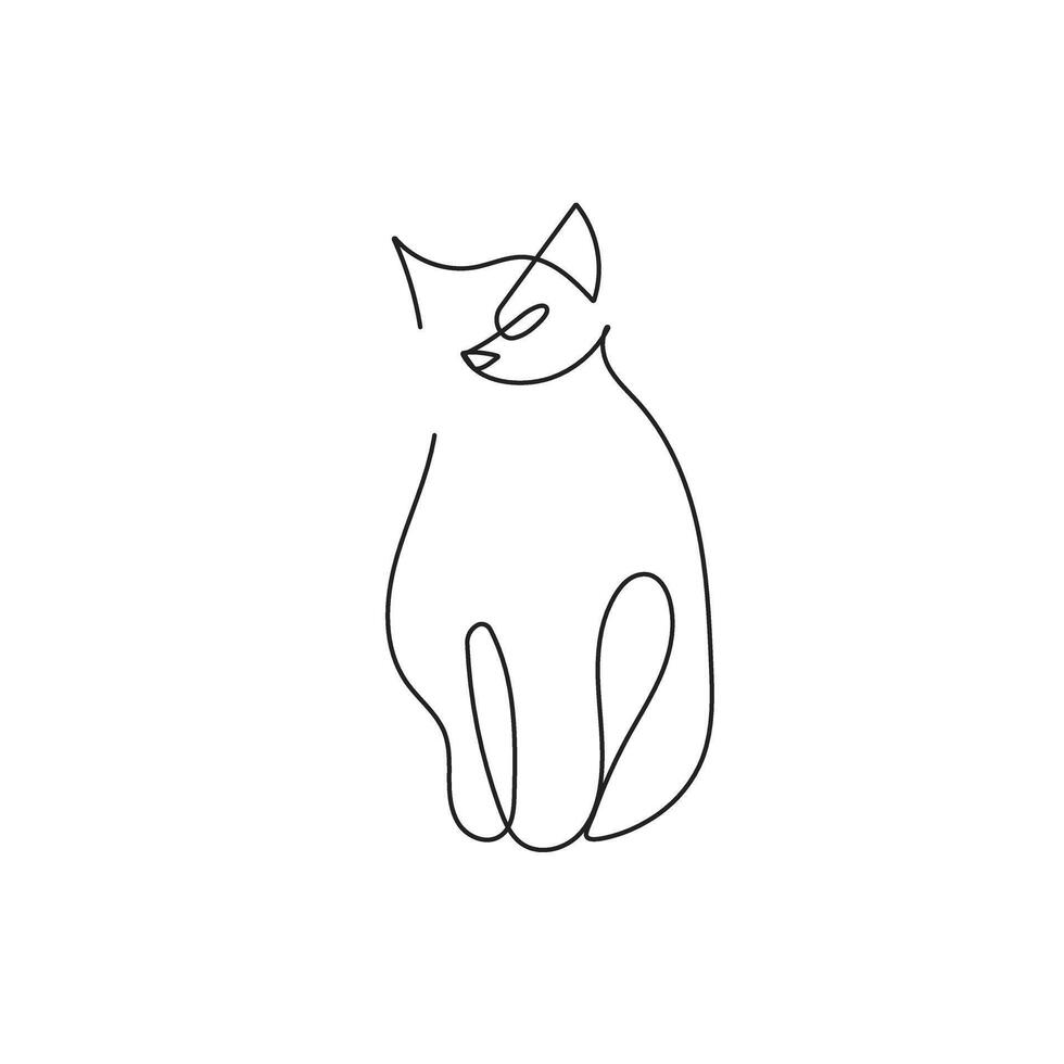One single Line drawing of cat. Hand drawn abstract print. Use for poster illustration, wall decorative, t-shirt print vector