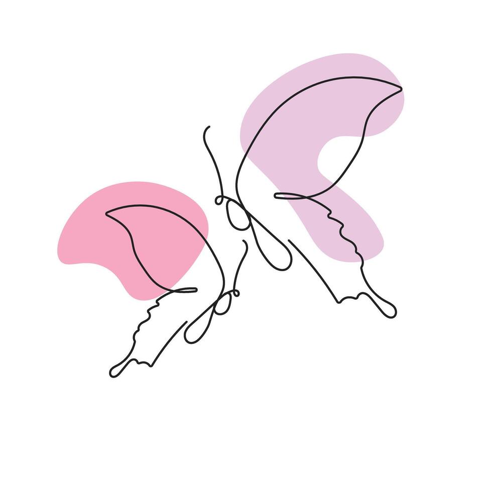 One continuous line drawing of simple butterfly. Dynamic single line draw design graphic illustration vector