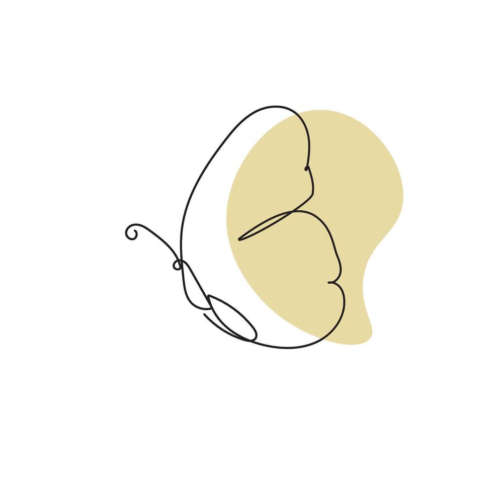 Continuous one line drawing of butterfly, black and white graphics minimalist linear illustration vector