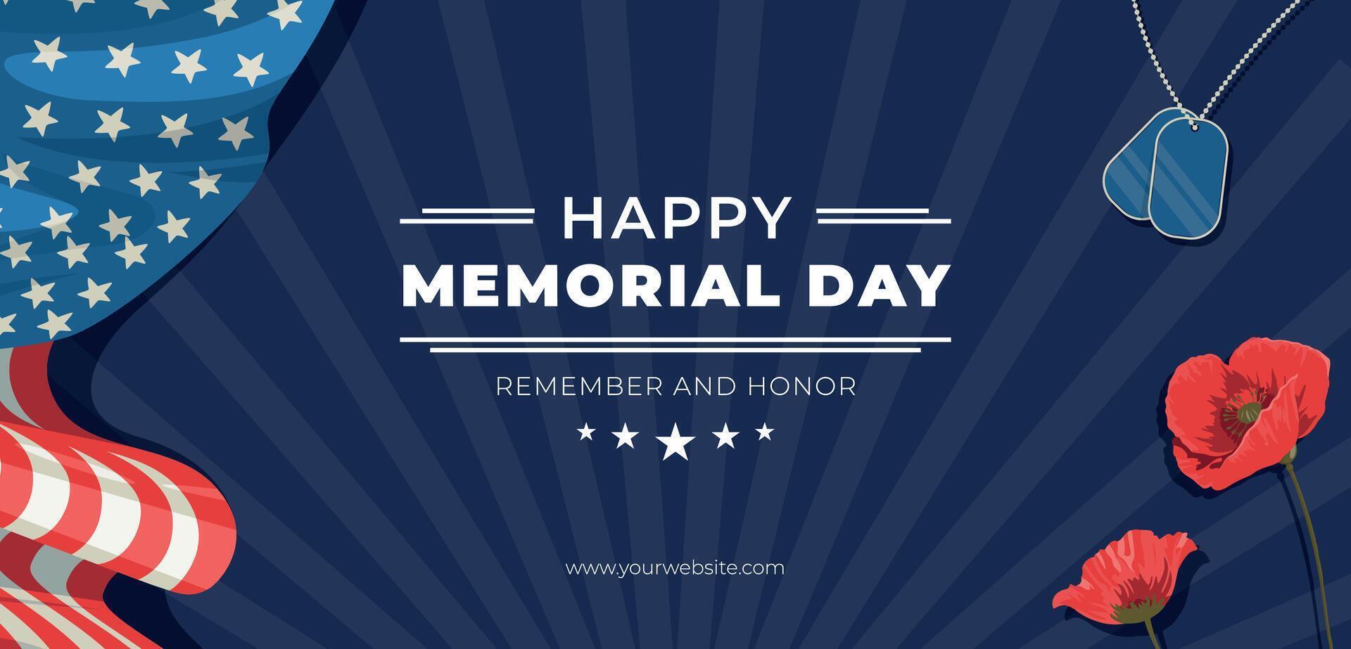 Flat memorial day horizontal banner template vector