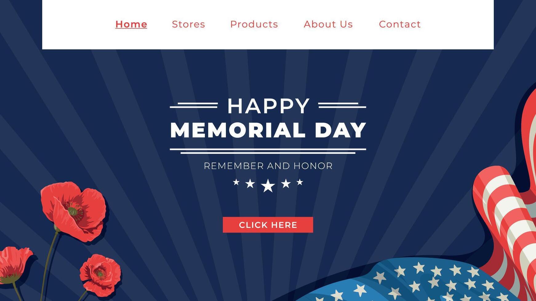 Flat landing page template for usa memorial day celebration vector