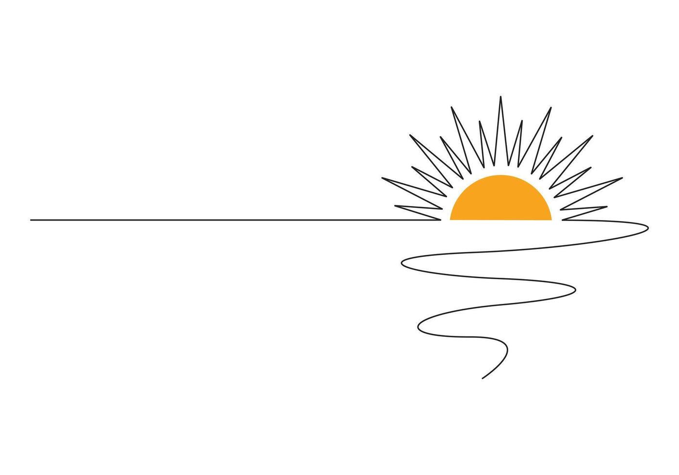 Sun continuous one line drawing sunset and sunrise outline pro illustration vector