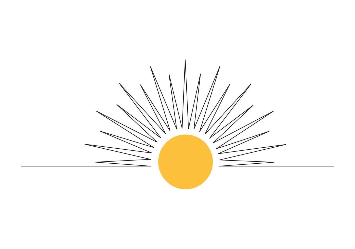 Sun continuous one line drawing sunset and sunrise outline pro illustration vector