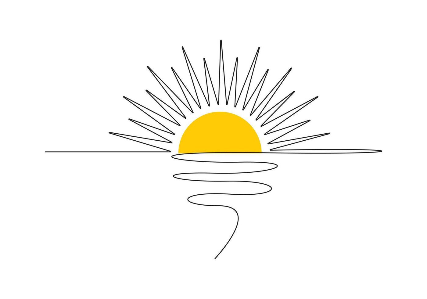 Sun continuous one line drawing sunset and sunrise outline pro illustration vector