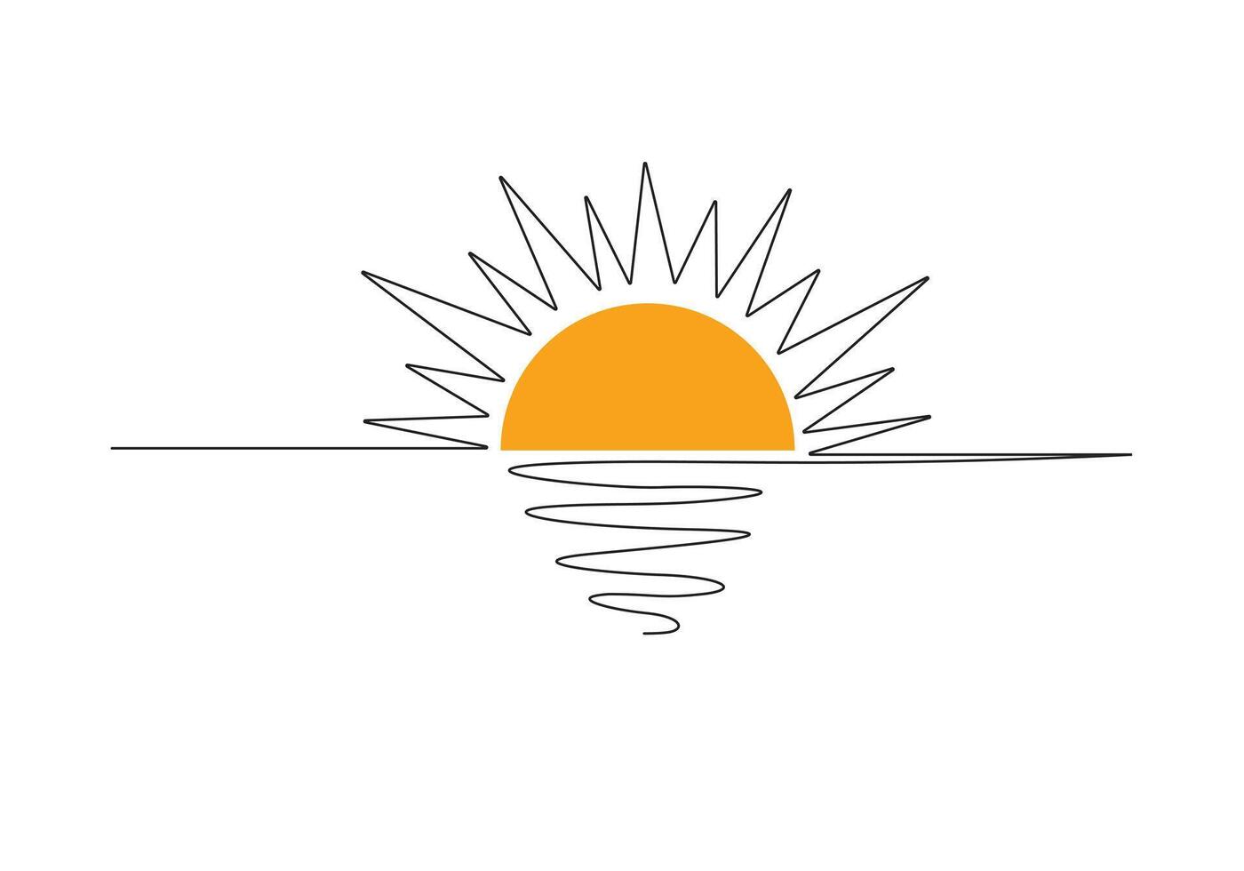 Sun continuous one line drawing sunset and sunrise outline pro illustration vector