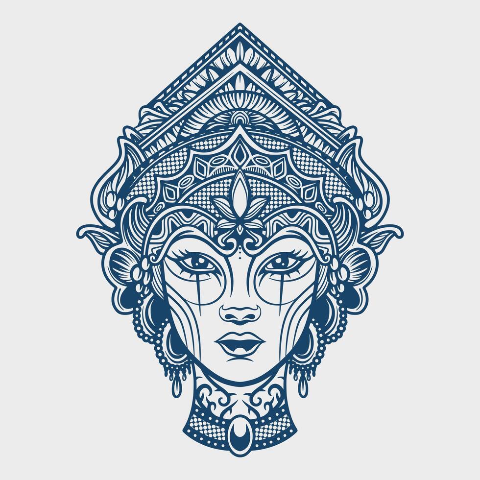 illustration of traditional woman, tattoo design vector