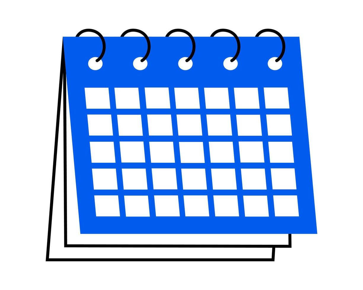 Hand drawn cute illustration of calendar. Flat timetable or schedule stationery page in colored doodle style. Planning or time management icon. Event deadline. Isolated on white background. vector