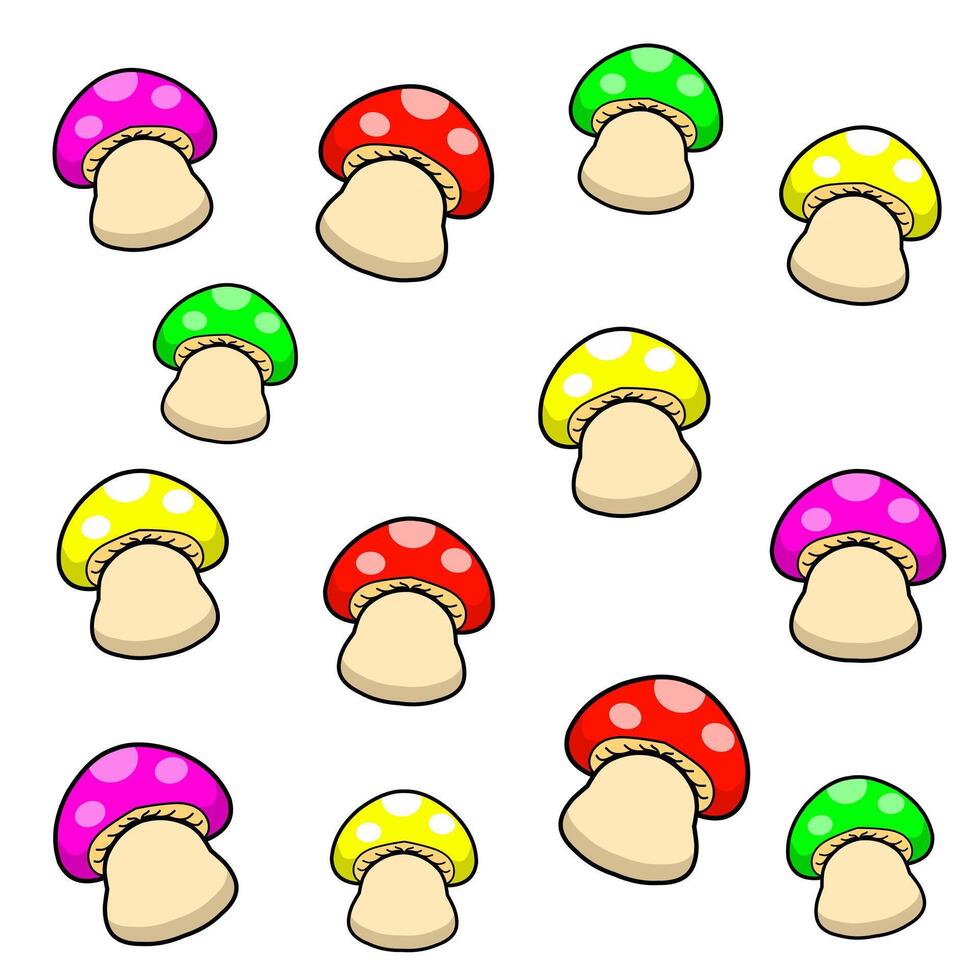 graphic illustration of cartoon pattern seamless colorful mushrooms vector