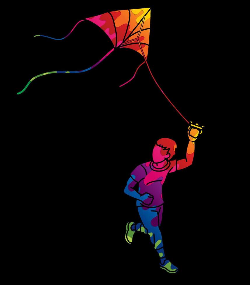 Graffiti A Boy Running with a Kite Child Playing Cartoon Graphic vector
