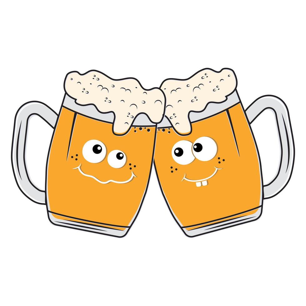 A cute funny Beer Mug character. hand-drawn illustration of a kawaii cartoon character. vector