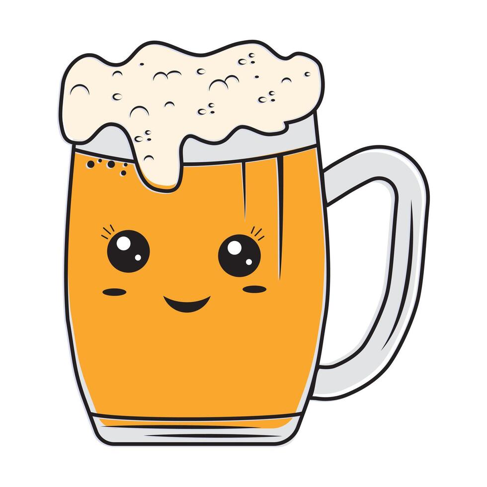 A cute funny Beer Mug character. hand-drawn illustration of a kawaii cartoon character. vector