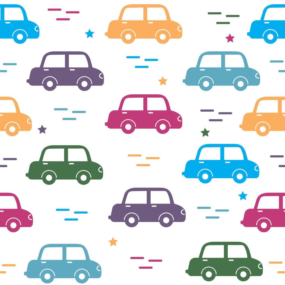 Cartoon Transportation Background for Kids. Seamless Pattern with doodle Toy Cars vector