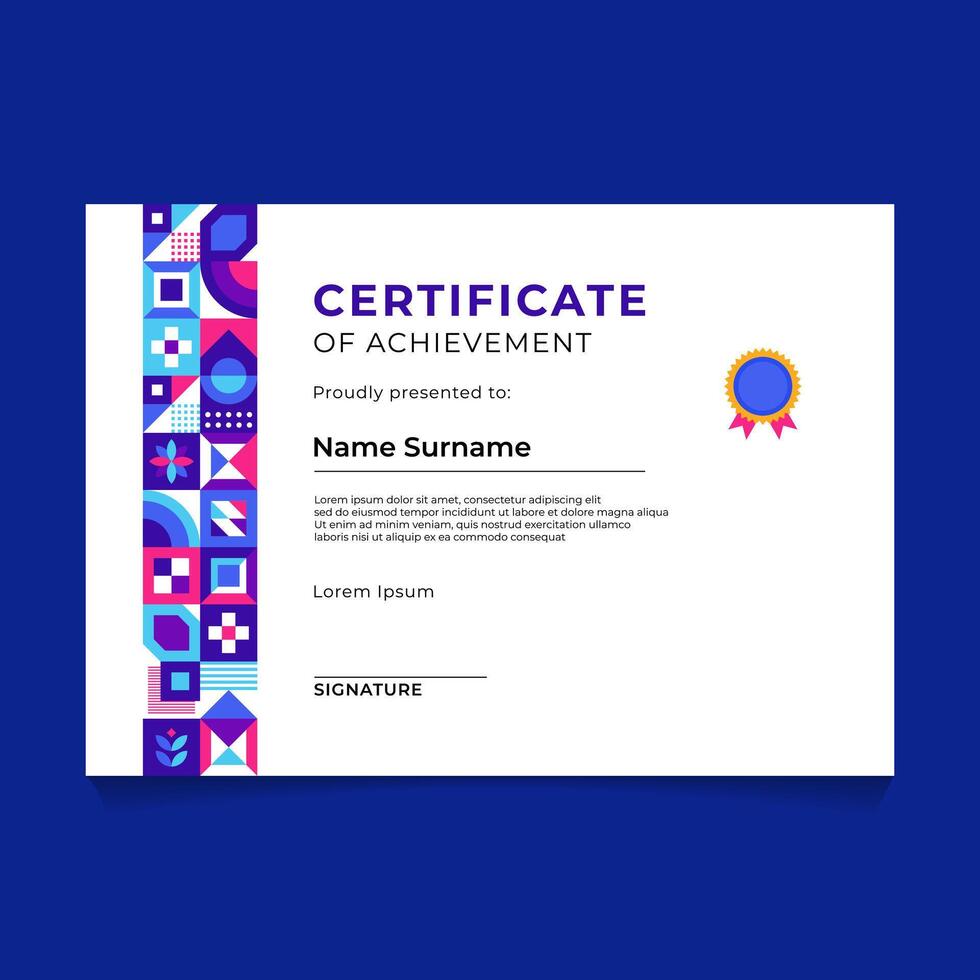 Abstract Geometric Mosaic Certificate Template Design vector