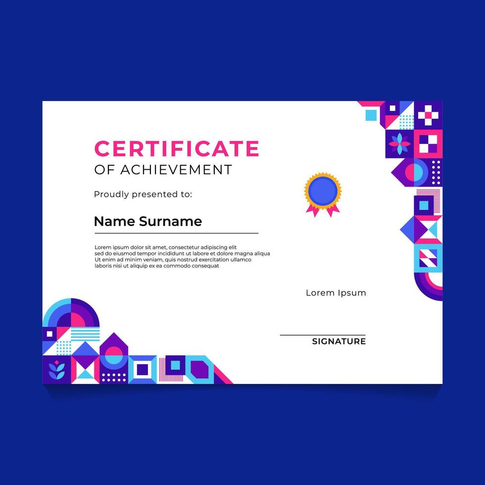 Abstract Geometric Mosaic Certificate Template Design vector